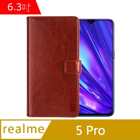 IN7 瘋馬紋 realme 5 Pro (6.3吋) 錢包式 磁扣側掀PU皮套 吊飾孔 手機皮套保護殼-棕色