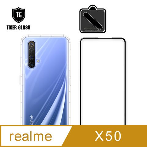 全面保護 一次到位T.G realme X50手機保護超值3件組(透明空壓殼+鋼化膜+鏡頭貼)