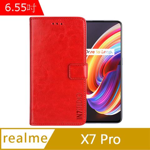IN7 瘋馬紋 realme X7 Pro 5G (6.55吋) 錢包式 磁扣側掀PU皮套 吊飾孔 手機皮套保護殼-紅色