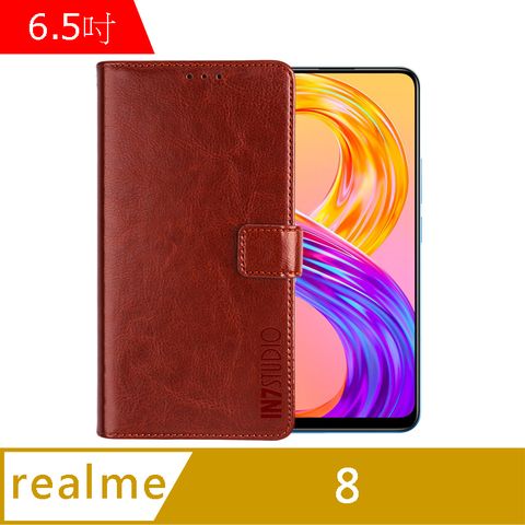 IN7 瘋馬紋 realme 8 5G (6.5吋) 錢包式 磁扣側掀PU皮套 吊飾孔 手機皮套保護殼-棕色