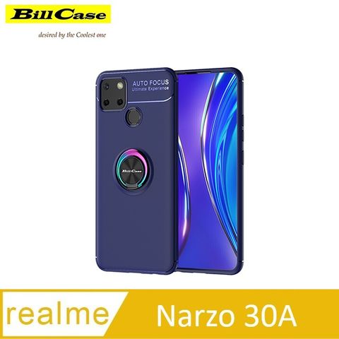 Bill Case 2021 鈦靚 360度 磁吸耐用指環支架 Realme Narzo 30A 全覆抗摔保護殼 - 藍海 + 極光