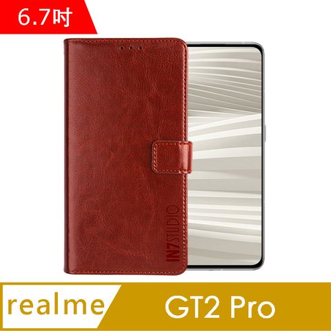 IN7 瘋馬紋 realme GT2 Pro (6.7吋) 錢包式 磁扣側掀PU皮套 吊飾孔 手機皮套保護殼-棕色