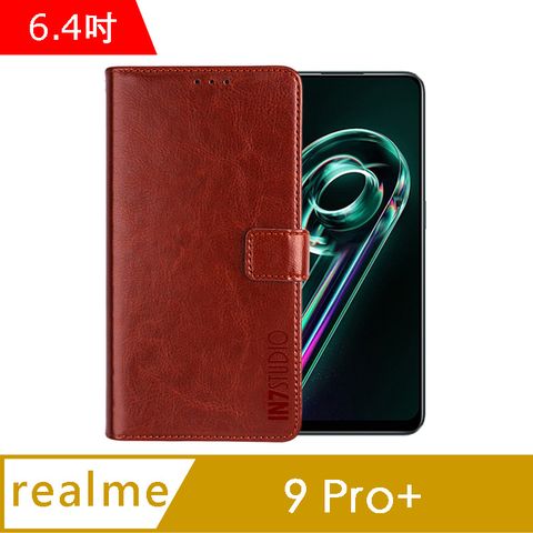 IN7 瘋馬紋 realme 9 Pro+ (6.4吋) 錢包式 磁扣側掀PU皮套 吊飾孔 手機皮套保護殼-棕色