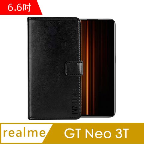 IN7 瘋馬紋 realme GT Neo 3T (6.6吋) 錢包式 磁扣側掀PU皮套 吊飾孔 手機皮套保護殼-黑色