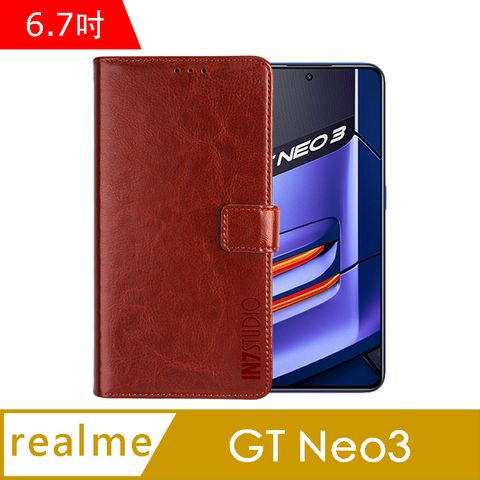 IN7 瘋馬紋 realme GT Neo3 (6.7吋) 錢包式 磁扣側掀PU皮套 吊飾孔 手機皮套保護殼-棕色