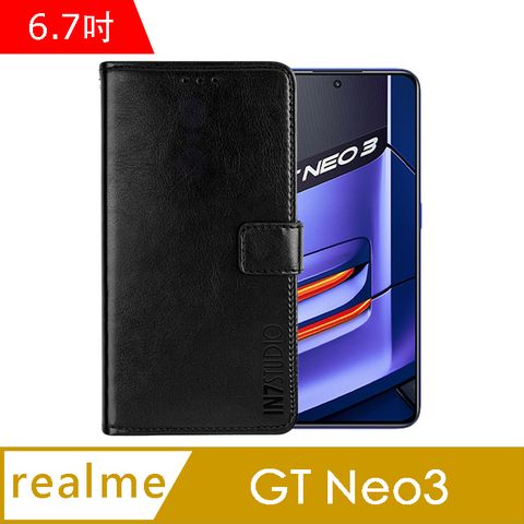 IN7 瘋馬紋 realme GT Neo3 (6.7吋) 錢包式 磁扣側掀PU皮套 吊飾孔 手機皮套保護殼-黑色