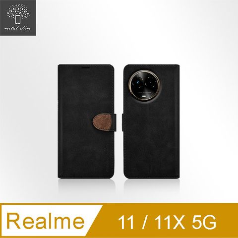 for Realme 11/11X 5G高仿小牛皮拼接搭扣磁吸皮套