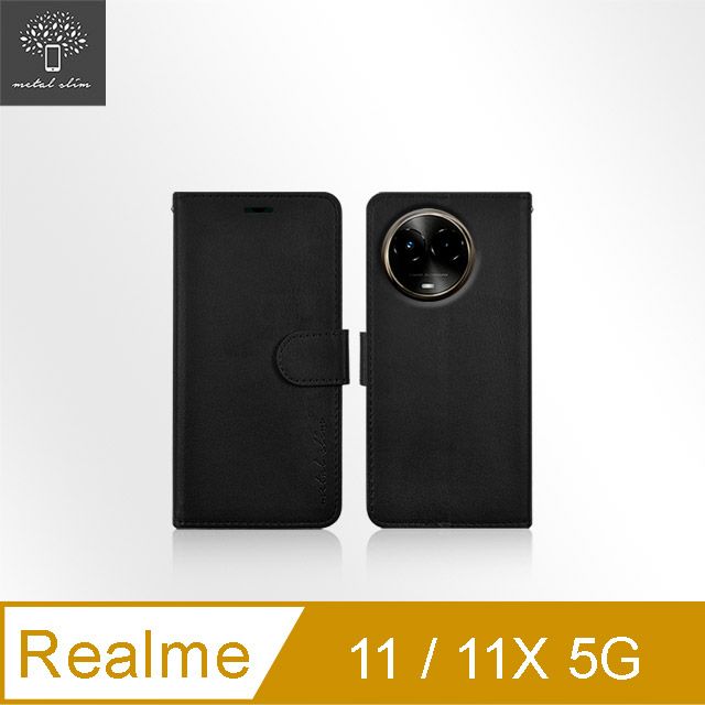 Metal-Slim Realme 11/11X 5G 高仿小牛皮磁吸多工卡匣TPU皮套