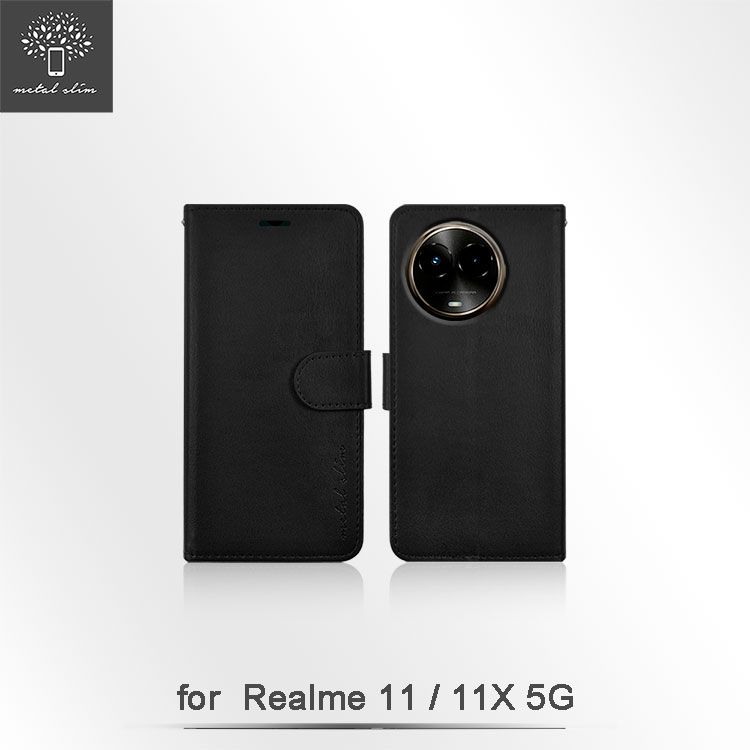 Metal-Slim Realme 11/11X 5G 高仿小牛皮磁吸多工卡匣TPU皮套