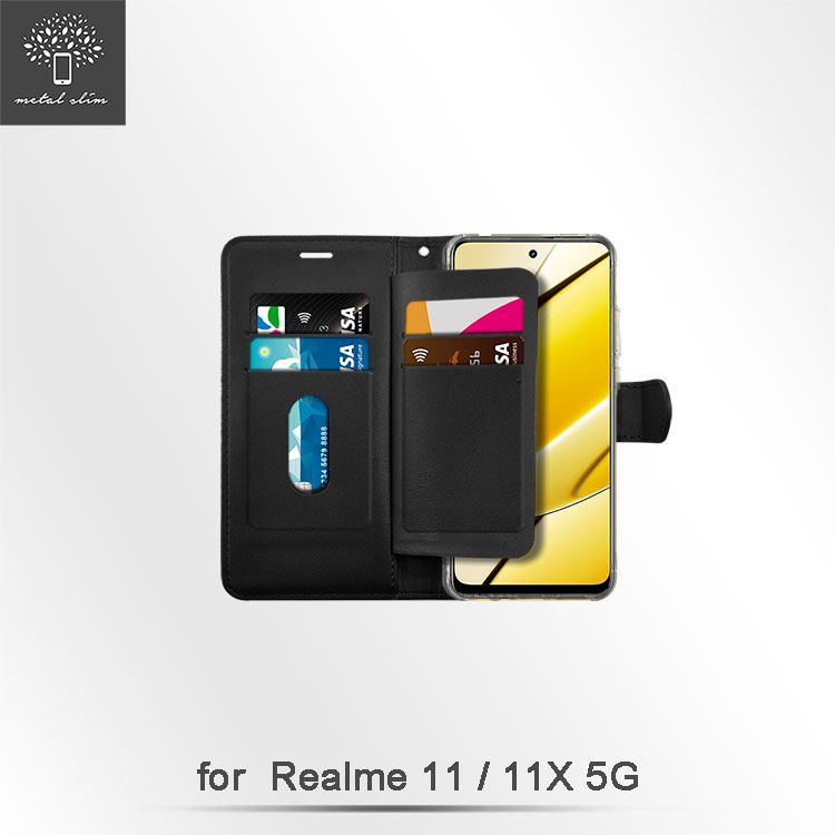 Metal-Slim Realme 11/11X 5G 高仿小牛皮磁吸多工卡匣TPU皮套