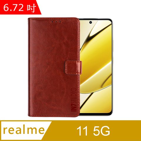 IN7 瘋馬紋 realme 11 5G (6.72吋) 錢包式 磁扣側掀PU皮套 吊飾孔 手機皮套保護殼-棕色