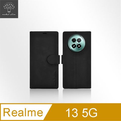 Metal-Slim Realme 13 5G 高仿小牛皮前扣磁吸內層卡夾皮套