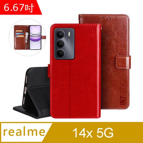 IN7 瘋馬紋 realme 14x 5G (6.67吋) 錢包式 磁扣側掀PU皮套