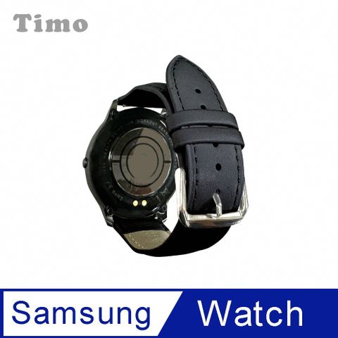 【Timo】SAMSUNG三星 Galaxy Watch 3 45mm /Watch 46mm /Gear S3 Classic 通用款 經典平紋真皮替換錶帶(錶帶寬度22mm)-黑色