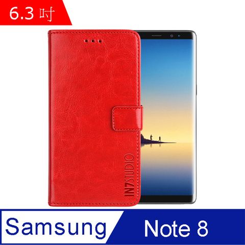 PU IN7 瘋馬紋 Samsung Note 8 (6.3吋) 錢包式 磁扣側掀皮套 吊飾孔 手機皮套保護殼-紅色