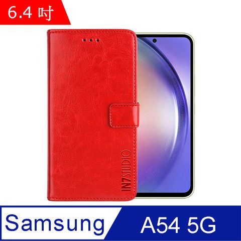 IN7 瘋馬紋 Samsung Galaxy A54 5G (6.4吋) 錢包式 磁扣側掀PU皮套 吊飾孔 手機皮套保護殼-紅色