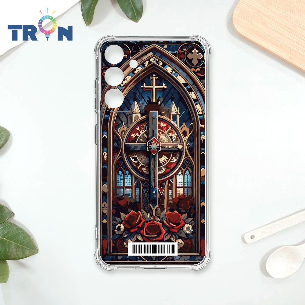  TRON 三星 A54 十字架彩繪玻璃  載具 四角防摔殼 手機殼