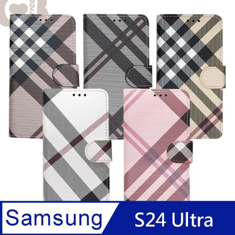 Aguchi 亞古奇 Samsung Galaxy S24+ (精品版) 英倫格紋氣質手機皮套 側掀磁扣高度防護 獨家限量發行