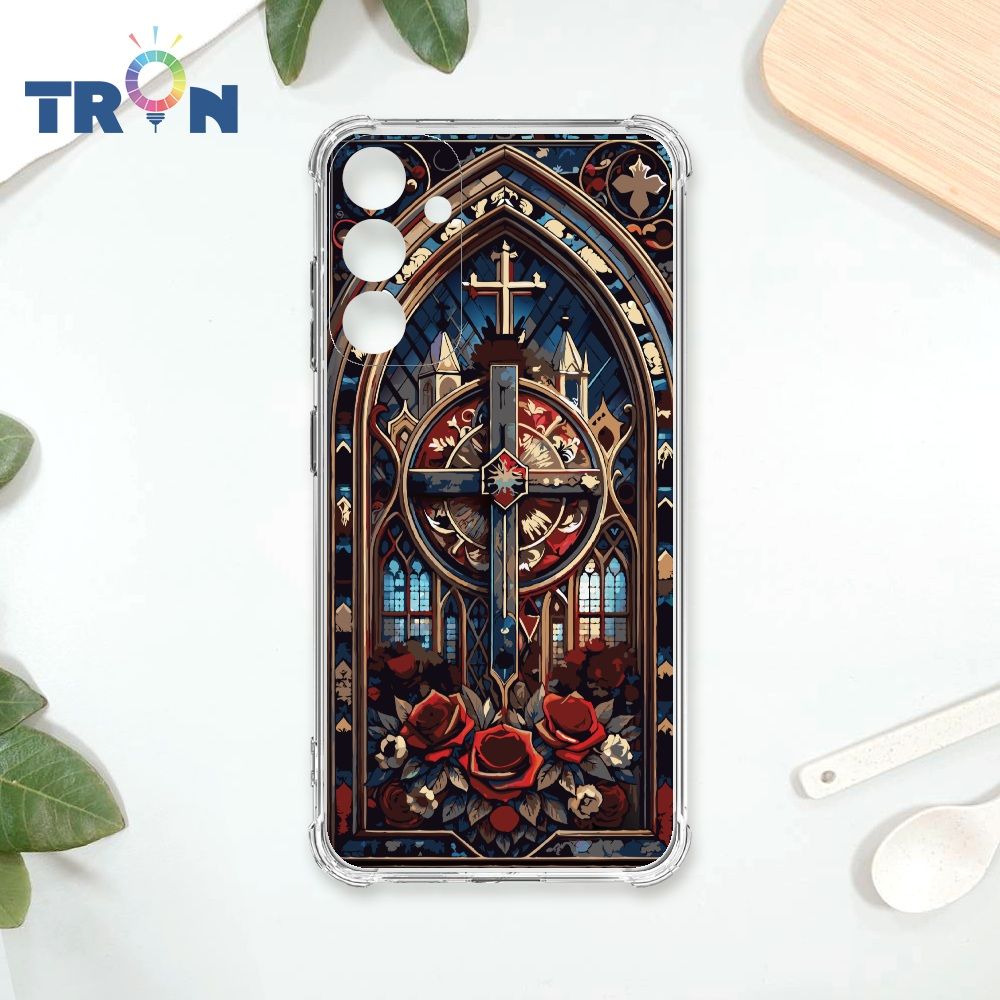  TRON 三星 A34 十字架彩繪玻璃 四角防摔殼 手機殼