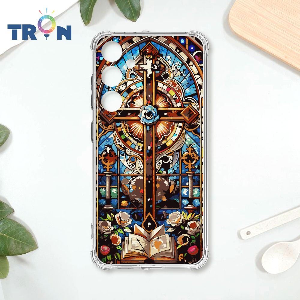  TRON 三星 A55 十字架彩繪玻璃 四角防摔殼 手機殼