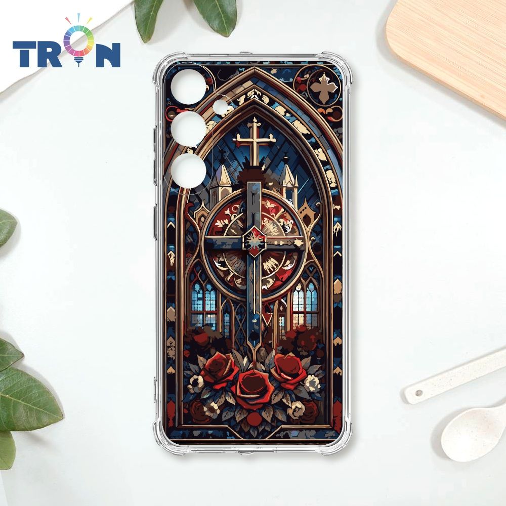  TRON 三星 A55 十字架彩繪玻璃 四角防摔殼 手機殼