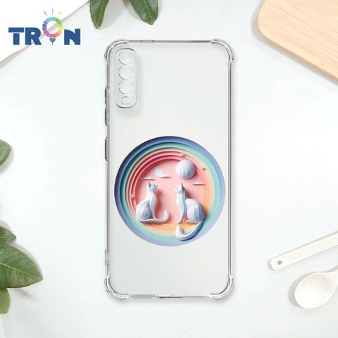 TRON 三星 A70 可愛紙雕貓咪 四角防摔殼 手機殼