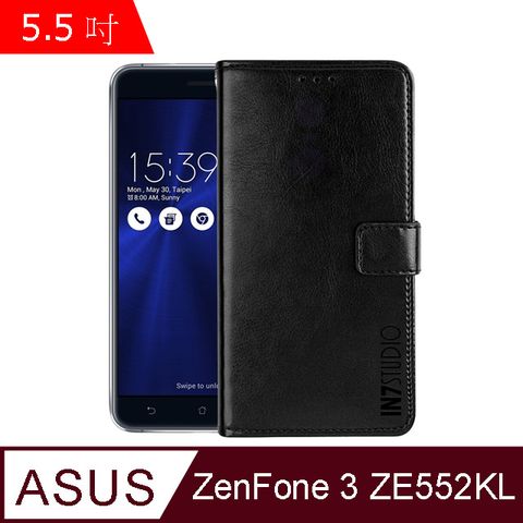 IN7 瘋馬紋 ASUS ZenFone3 ZE552KL (5.5吋) 錢包式 磁扣側掀PU皮套 吊飾孔 手機皮套保護殼-黑色