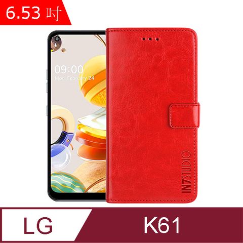 IN7 瘋馬紋 LG K61 (6.53吋) 錢包式 磁扣側掀皮套 吊飾孔 手機皮套保護殼-紅色