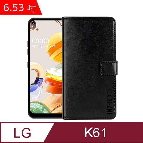 IN7 瘋馬紋 LG K61 (6.53吋) 錢包式 磁扣側掀皮套 吊飾孔 手機皮套保護殼-黑色