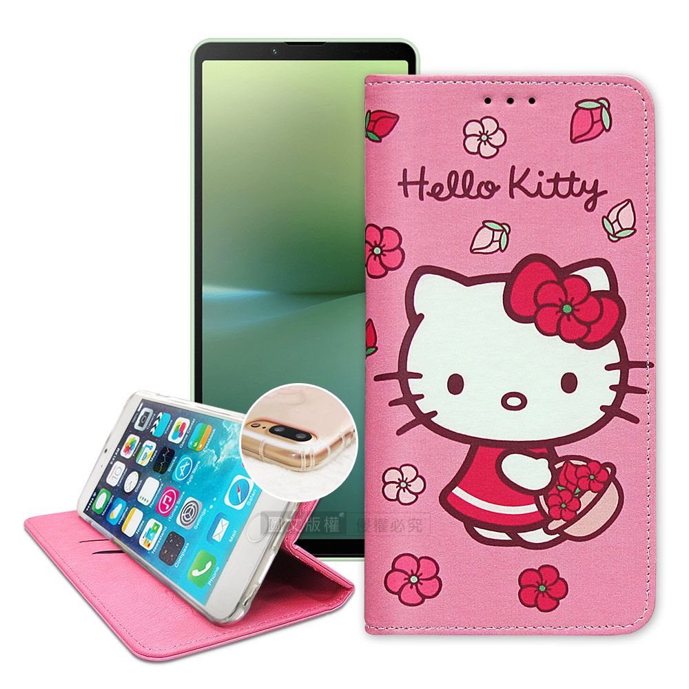 Sanrio 三麗鷗 授權 Hello Kitty  SONY Xperia 10 V   櫻花吊繩款彩繪側掀皮套