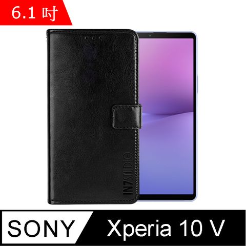 IN7 瘋馬紋 SONY Xperia 10 V (6.1吋) 錢包式 磁扣側掀PU皮套 吊飾孔 手機皮套保護殼-黑色