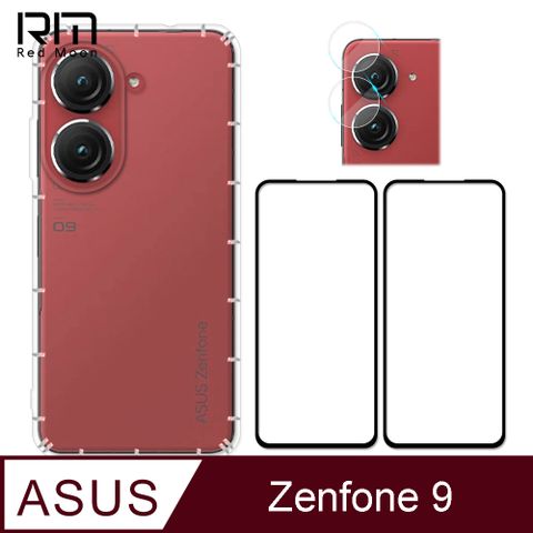 RedMoon ASUS ZenFone9 / AI2202 手機殼貼4件組 空壓殼-9H玻璃保貼2入+厚版鏡頭貼