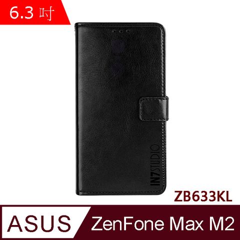 IN7 瘋馬紋 ASUS ZenFone Max M2 ZB633KL (6.3吋) 錢包式 磁扣側掀PU皮套 吊飾孔 手機皮套保護殼-黑色