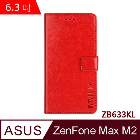 IN7 瘋馬紋 ASUS ZenFone Max M2 ZB633KL (6.3吋) 錢包式 磁扣側掀PU皮套 吊飾孔 手機皮套保護殼-紅色