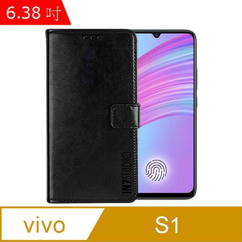 IN7 瘋馬紋 vivo S1 (6.38吋) 錢包式 磁扣側掀PU皮套 吊飾孔 手機皮套保護殼-黑色