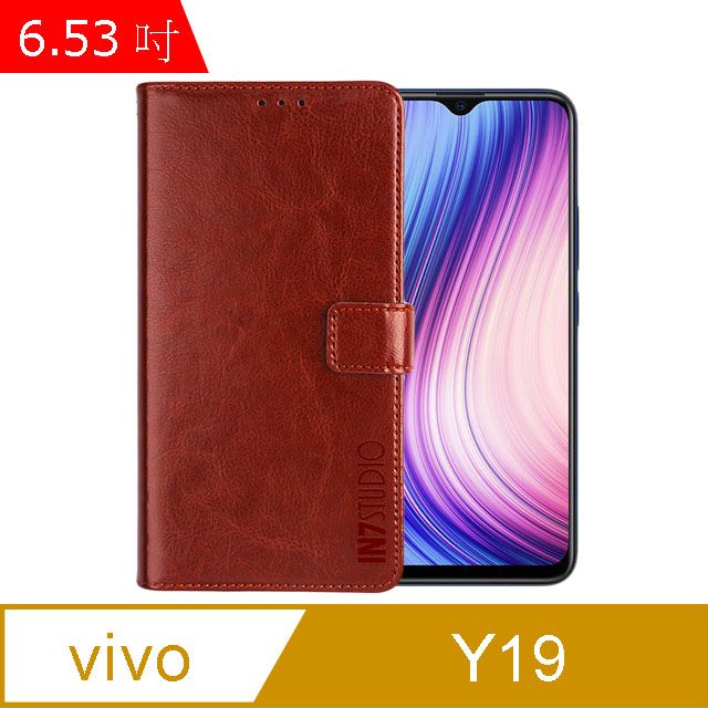 IN7  瘋馬紋 vivo Y19 (6.53吋) 錢包式 磁扣側掀PU皮套 吊飾孔 手機皮套保護殼-棕色