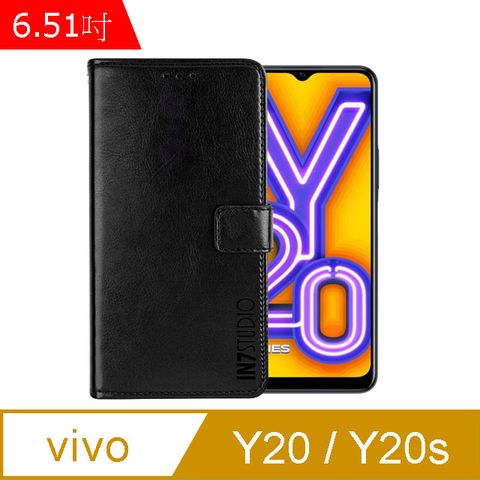 IN7 瘋馬紋 vivo Y20/Y20s (6.51吋) 錢包式 磁扣側掀PU皮套 吊飾孔 手機皮套保護殼-黑色
