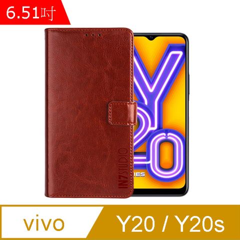 IN7 瘋馬紋 vivo Y20/Y20s (6.51吋) 錢包式 磁扣側掀PU皮套 吊飾孔 手機皮套保護殼-棕色