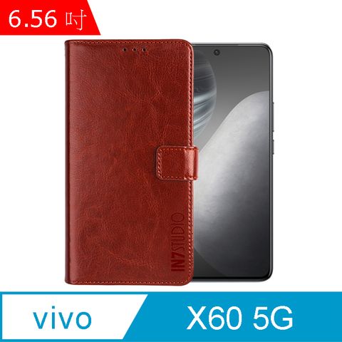 IN7 瘋馬紋 vivo X60 5G (6.56吋) 錢包式 磁扣側掀PU皮套 吊飾孔 手機皮套保護殼-棕色