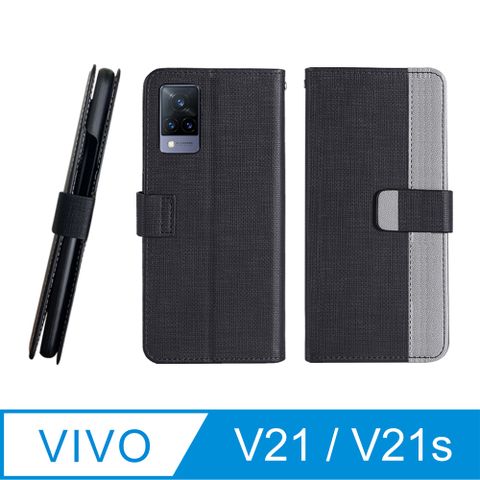 CASE SHOP vivo V21 前插卡側掀翻蓋站立式手機皮套-黑