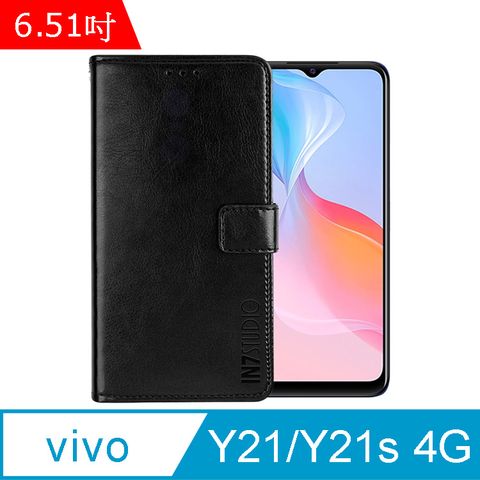 IN7 瘋馬紋 vivo Y21/Y21s 4G (6.51吋) 錢包式 磁扣側掀PU皮套 吊飾孔 手機皮套保護殼-黑色