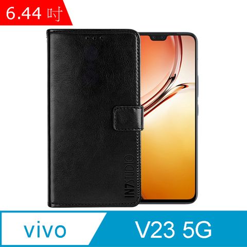 IN7 瘋馬紋 vivo V23 5G (6.44吋) 錢包式 磁扣側掀PU皮套 吊飾孔 手機皮套保護殼-黑色