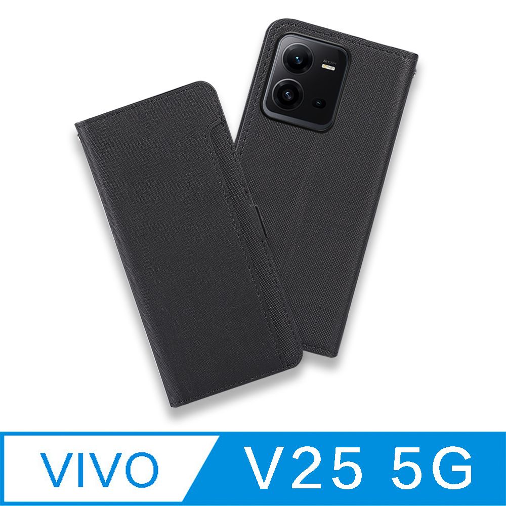 CASE SHOP vivo V25 5G 前插卡側掀翻蓋站立式手機皮套-黑