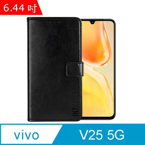 IN7 瘋馬紋 vivo V25 5G (6.44吋) 錢包式 磁扣側掀PU皮套 吊飾孔 手機皮套保護殼-黑色