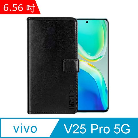 IN7 瘋馬紋 vivo V25 Pro 5G (6.56吋) 錢包式 磁扣側掀PU皮套 吊飾孔 手機皮套保護殼-黑色