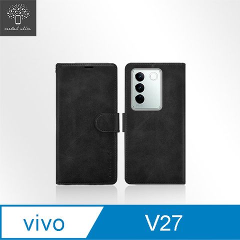for Vivo V27 5G高仿小牛皮前扣磁吸內層卡夾皮套