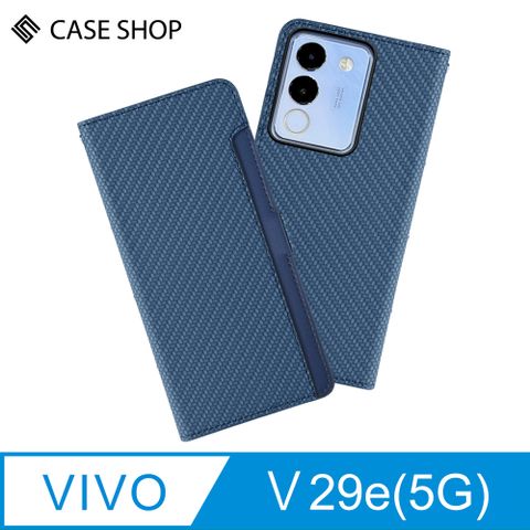 CASE SHOP vivo V29e(5G) 前收納側掀皮套-藍➟內襯卡片夾層、高質感紋路皮料