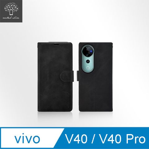 Metal-Slim Vivo V40/V40 Pro 5G 高仿小牛皮前扣磁吸內層卡夾皮套