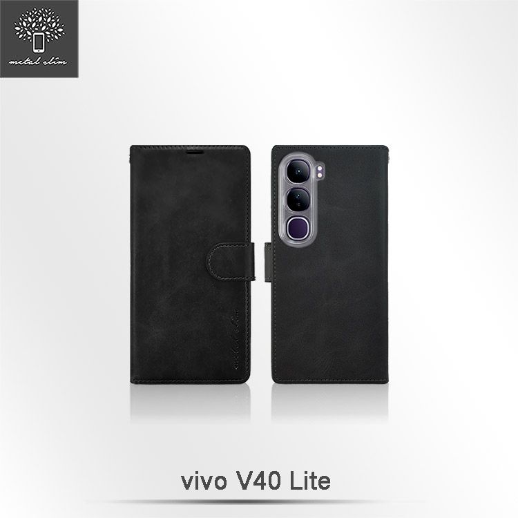 Metal-Slim Vivo V40 Lite 5G 高仿小牛皮前扣磁吸內層卡夾皮套