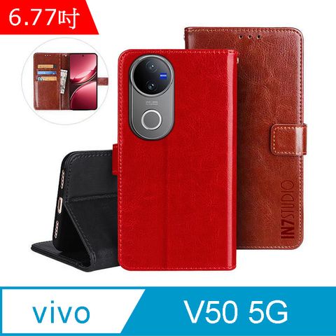 IN7 瘋馬紋 vivo V50 5G (6.77吋) 錢包式 磁扣側掀PU皮套 吊飾孔 手機皮套保護殼